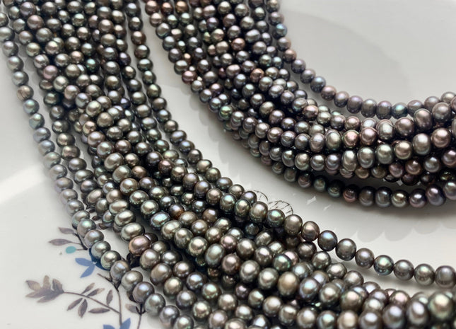 4-5 mm AA Carob Color Potato Freshwater Pearl Beads Genuine High Luster Gray Champagne Freshwater Pearls #P1009