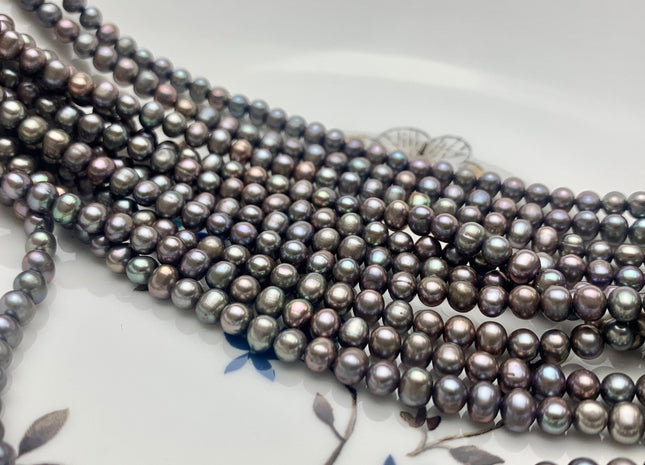 4-5 mm AA Carob Color Potato Freshwater Pearl Beads Genuine High Luster Gray Champagne Freshwater Pearls #P1009