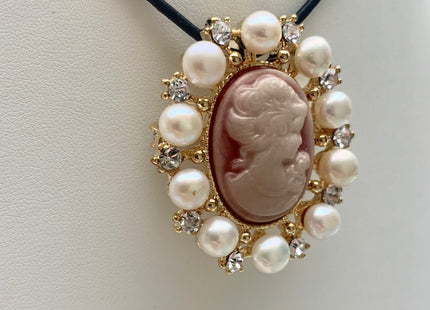 Genuine AAA Natural Freshwater Pearl Brooch Gold And Silver Color Picture Setting Design Pendant With Crystal Settings #10026