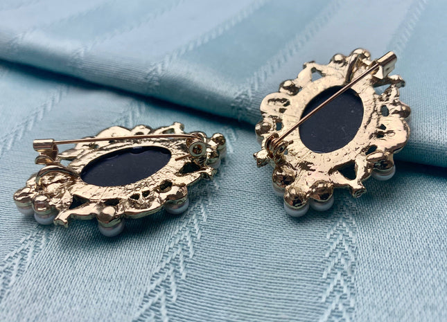 Genuine AAA Natural Freshwater Pearl Brooch Gold Color Gray Picture Setting Design Pendant With Crystal Settings #10021
