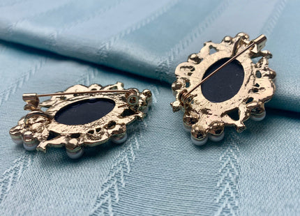 Genuine AAA Natural Freshwater Pearl Brooch Gold Color Gray Picture Setting Design Pendant With Crystal Settings #10021