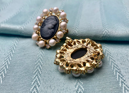 Genuine AAA Natural Freshwater Pearl Brooch Gold Color Gray Picture Setting Design Pendant With Crystal Settings #10021