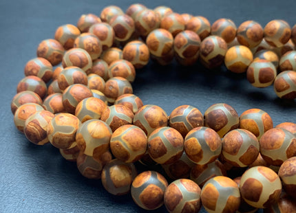 8 mm 10 mm AAA DZI Tibetan Agate Faceted Round Orange Brown Etched Agate Gemstone Matte Football Mala Antique Boho Beads 14 Inches #2323