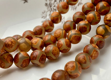 8 mm 10 mm AAA DZI Tibetan Agate Faceted Round Orange Brown Etched Agate Gemstone Matte Football Mala Antique Boho Beads 14 Inches #2323