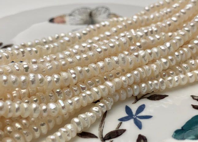 2x3 mm Natural White Tiny Freshwater Pearl Roundel/Button Shape Genuine Freshwater Seed White Color Pearl Beads #P1047