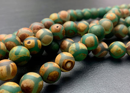 10 mm AAA DZI Tibetan Agate Faceted Round Brown Green Etched Agate Gemstone Matte Football Mala Antique Boho Beads 15 Inches #3031