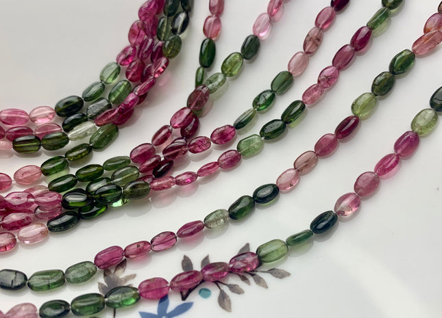 4x6mm AAA 100% All Natural Multi Color Oval Shape Tourmaline Beads Genuine High Quality Pink Green Tourmaline Beads 13 Inches Strand #2942