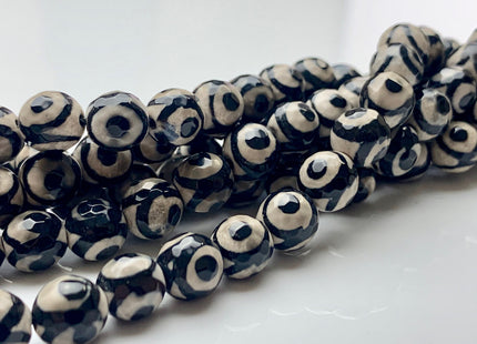 6 mm 8 mm 10 mm AAA Faceted Round Tibetan DZI Agate Black And White Tibetan Agate Gemstone Beads #2904