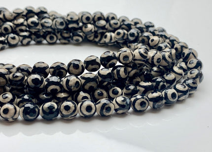6 mm 8 mm 10 mm AAA Faceted Round Tibetan DZI Agate Black And White Tibetan Agate Gemstone Beads #2904
