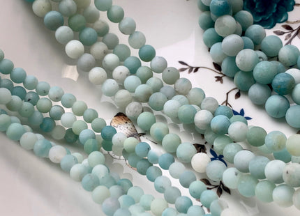 WHOLESALE 6 mm 8 mm 10 mm AAA Large Hole Matte Finished Round Amazonite Natural Multi Blue Color Gemstone Beads 14.5" #2913