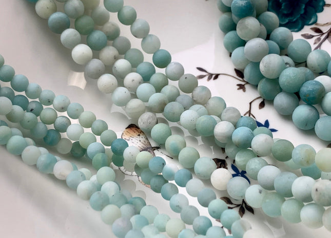 WHOLESALE 6 mm 8 mm 10 mm AAA Large Hole Matte Finished Round Amazonite Natural Multi Blue Color Gemstone Beads 14.5" #2913
