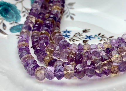 6-11 mm AAA Top Quality Extra Gemmy Faceted Rondelle Ametrine Gemstone Beads Genuine Natural Purple Yellow Color Ametrine 8 Inches #2933