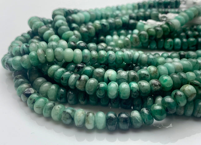 4mm 5mm 6mm 7mm AAA 100% All Natural Green Emerald Gemstone Beads Smooth Rondelle Shape Genuine Top Quality Emerald Bead 8 inches #2940