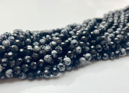 2mm 3mm 4mm AAA Micro Faceted Round Snow Flake Jasper Gemstone Beads Natural Black Gray Faceted Round Snow Flake Jasper 15.5 Inches #2350
