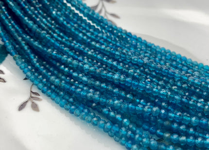 2x3 mm AAA Faceted Round or Rondelle Tiny Neon Blue Apatite Beads Genuine Top Quality Shiny Gemmy Blue Apatite Bead 13 Inches Strand #2954