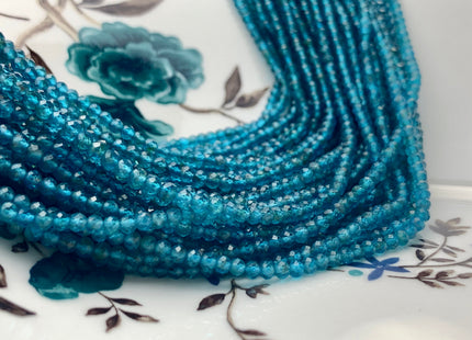 2x3 mm AAA Faceted Round or Rondelle Tiny Neon Blue Apatite Beads Genuine Top Quality Shiny Gemmy Blue Apatite Bead 13 Inches Strand #2954