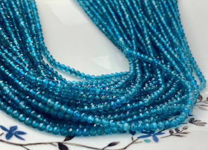 2x3 mm AAA Faceted Round or Rondelle Tiny Neon Blue Apatite Beads Genuine Top Quality Shiny Gemmy Blue Apatite Bead 13 Inches Strand #2954