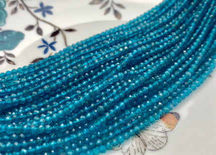 2x3 mm AAA Faceted Round or Rondelle Tiny Neon Blue Apatite Beads Genuine Top Quality Shiny Gemmy Blue Apatite Bead 13 Inches Strand #2954