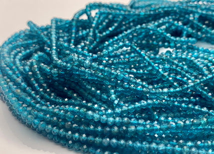 2x3 mm AAA Faceted Round or Rondelle Tiny Neon Blue Apatite Beads Genuine Top Quality Shiny Gemmy Blue Apatite Bead 13 Inches Strand #2954