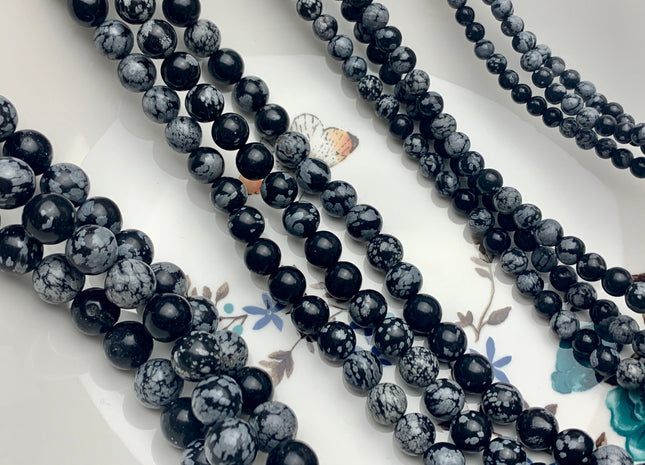 4mm 6mm 8mm 10mm AAA Smooth Round Snow Flake Jasper Gemstone Beads Natural Black Gray Round Snow Flake Jasper 15 Inches Strand #3049