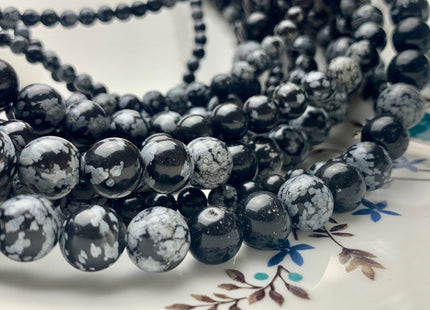 4mm 6mm 8mm 10mm AAA Smooth Round Snow Flake Jasper Gemstone Beads Natural Black Gray Round Snow Flake Jasper 15 Inches Strand #3049