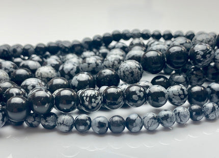 4mm 6mm 8mm 10mm AAA Smooth Round Snow Flake Jasper Gemstone Beads Natural Black Gray Round Snow Flake Jasper 15 Inches Strand #3049