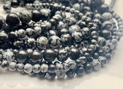 4mm 6mm 8mm 10mm AAA Smooth Round Snow Flake Jasper Gemstone Beads Natural Black Gray Round Snow Flake Jasper 15 Inches Strand #3049