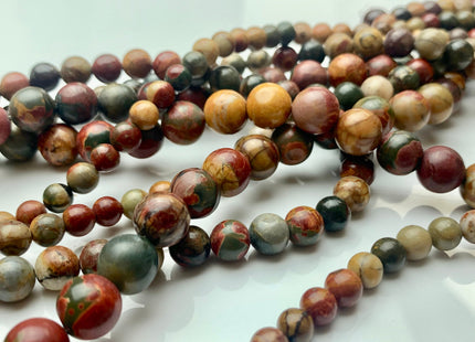 4mm 6mm 8mm 10mm 12mm AAA Smooth Round Picasso Jasper Gemstone Beads Natural Brown Red Color Jasper 15.5 Inches Strand #3050