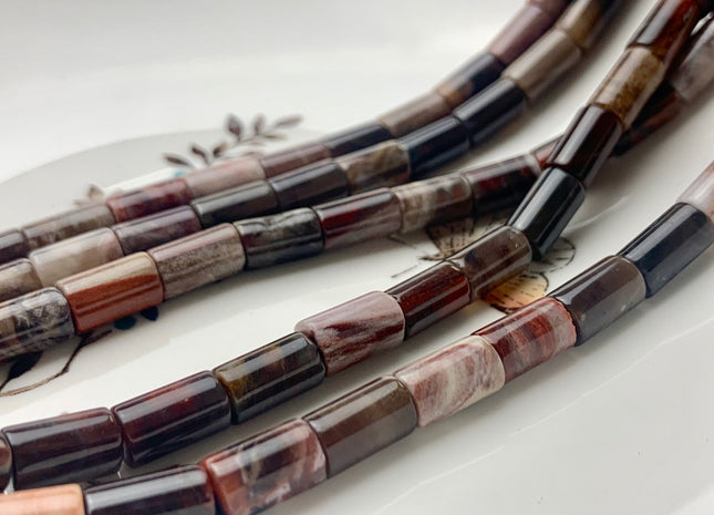 6x11 mm AAA Smooth Tube Shape Natural Petrified Wood Beads Taupe Beige Brown Color High Quality Gemstone 16 Inches Strand 38 Beads #3051