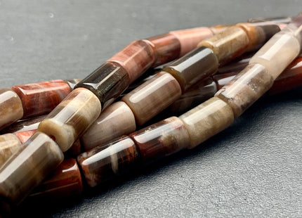 6x11 mm AAA Smooth Tube Shape Natural Petrified Wood Beads Taupe Beige Brown Color High Quality Gemstone 16 Inches Strand 38 Beads #3051