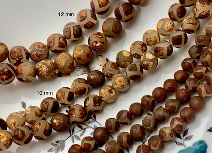 8mm 10mm 12mm AAA DZI Tibetan Agate Faceted Round Multi Brown Etched Agate Gemstone Matte Football Mala Antique Boho Beads 15 Inches #3038