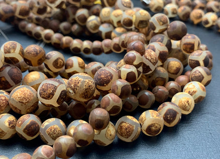 8mm 10mm 12mm AAA DZI Tibetan Agate Faceted Round Multi Brown Etched Agate Gemstone Matte Football Mala Antique Boho Beads 15 Inches #3038