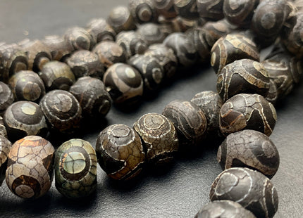 10x14 mm AAA DZI Tibetan Agate Faceted Drum Shape Black Color Eye Agate Gemstone Mala Antique Boho Beads 13.5 Inches 34 Pieces #3043