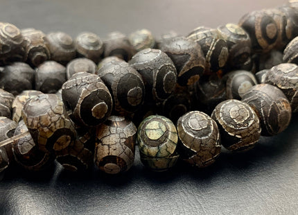 10x14 mm AAA DZI Tibetan Agate Faceted Drum Shape Black Color Eye Agate Gemstone Mala Antique Boho Beads 13.5 Inches 34 Pieces #3043