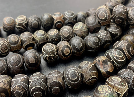 10x14 mm AAA DZI Tibetan Agate Faceted Drum Shape Black Color Eye Agate Gemstone Mala Antique Boho Beads 13.5 Inches 34 Pieces #3043
