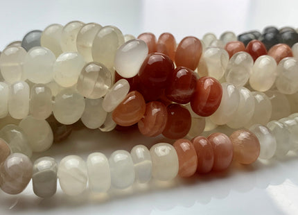 8-10 mm Multi Color MoonStone Smooth Rondelle Beads Natural Mixed White Peach Gray Chocolate Translucent Moonstone Beads 13 Inches #2931