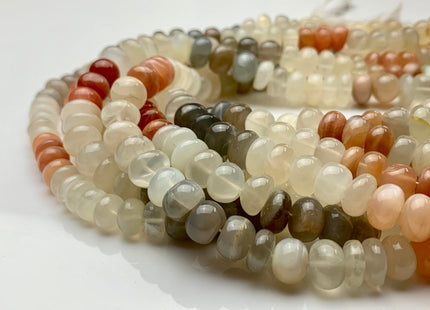 8-10 mm Multi Color MoonStone Smooth Rondelle Beads Natural Mixed White Peach Gray Chocolate Translucent Moonstone Beads 13 Inches #2931