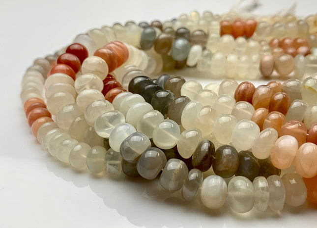8-10 mm Multi Color MoonStone Smooth Rondelle Beads Natural Mixed White Peach Gray Chocolate Translucent Moonstone Beads 13 Inches #2931