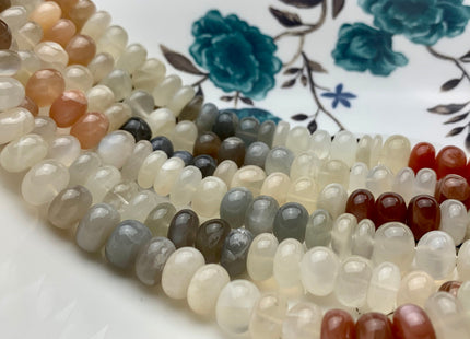 8-10 mm Multi Color MoonStone Smooth Rondelle Beads Natural Mixed White Peach Gray Chocolate Translucent Moonstone Beads 13 Inches #2931