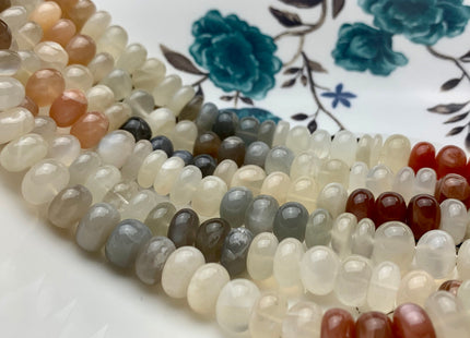 8-10 mm Multi Color MoonStone Smooth Rondelle Beads Natural Mixed White Peach Gray Chocolate Translucent Moonstone Beads 13 Inches #2931