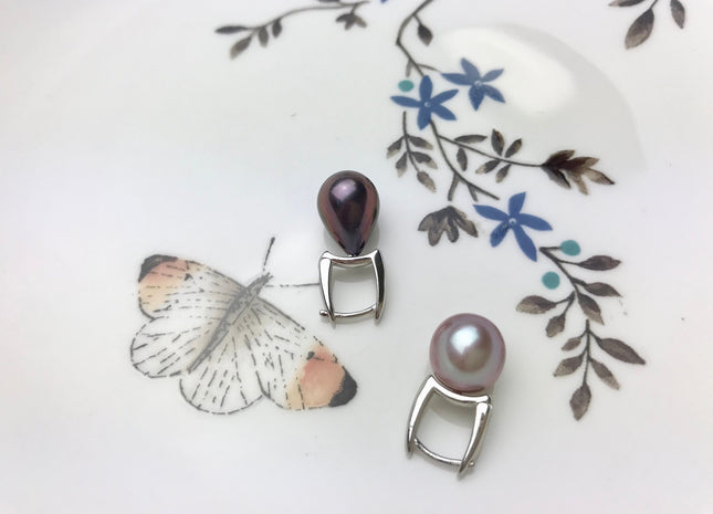 One Pair 925 Sterling Silver/Gold Earring Mount Genuine 925 Sterling Silver Hoop Earring Findings For Half Drilled Pearls #10340