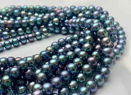 8 mm AAA Large Hole Peacock Round Freshwater Pearl Beads Hole Size 1.0mm Or 2.2mm Genuine High Luster Nice Blue Peacock Color Pearls #P1050