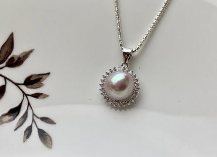 One Piece 925 Sterling Silver Pendant Setting Findings For Half Drilled Pearls Circle Shape Design W/CZ Sterling Silver Pendant #10046-A