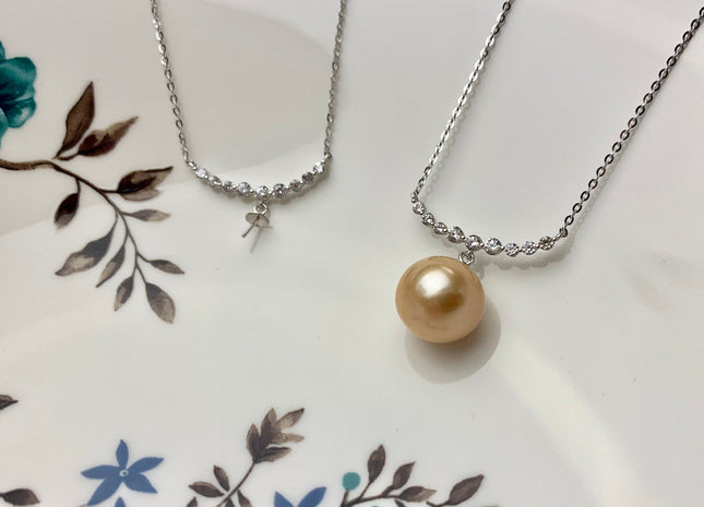925 Sterling Silver/Gold Necklace Chain With Smile Curve Design Pendant Setting Finding For Half Drilled Pearl DIY Jewelry Necklace #10033-A
