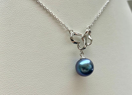 Genuine AAA Peacock Round/Mauve Baroque Freshwater Pearl 925 Sterling Silver Chain Double Heart Design Pearl Bridal Necklace #10341-MPB