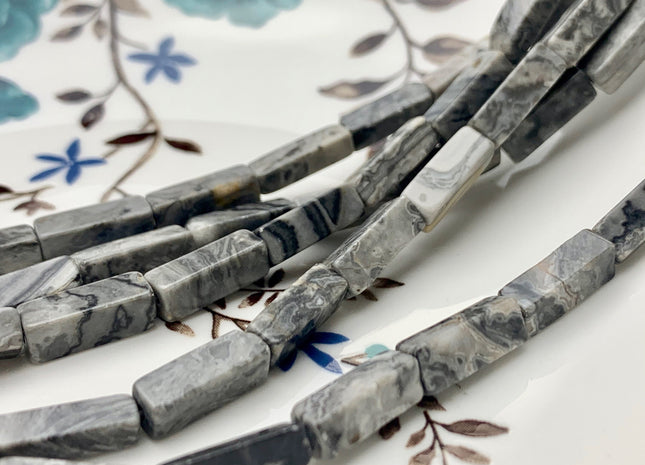 4-5x13 mm Cuboid Tube Shape Dark Multi Gray Color Picture Jasper Gemstone Beads Gray Picture Jasper Loose Beads 15.5 Inches Strand #2965