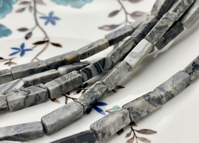 4-5x13 mm Cuboid Tube Shape Dark Multi Gray Color Picture Jasper Gemstone Beads Gray Picture Jasper Loose Beads 15.5 Inches Strand #2965