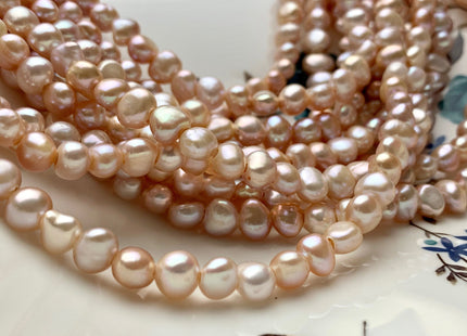 7-8 mm AAA Large Hole Light Natural Pink Freshwater Pearl Nugget Beads Hole Size 1.8 mm High Luster Large Hole Potato Pearls #P1022