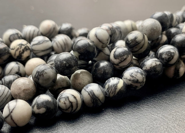 4mm 6mm 8mm 10mm Smooth Round Black Spider Web Jasper Gemstone Beads Black And White Color Jasper Loose Beads 15.5 Inches #2902