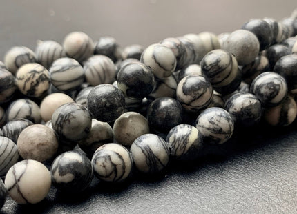 4mm 6mm 8mm 10mm Smooth Round Black Spider Web Jasper Gemstone Beads Black And White Color Jasper Loose Beads 15.5 Inches #2902